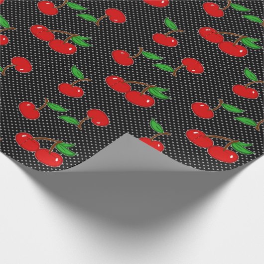 黒の非常に正気でないさくらんぼ ラッピングペーパー (角)