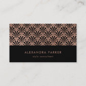 黒の魅力的なアールデコパターン|のどのばら色の金ゴールド 名刺 (正面)