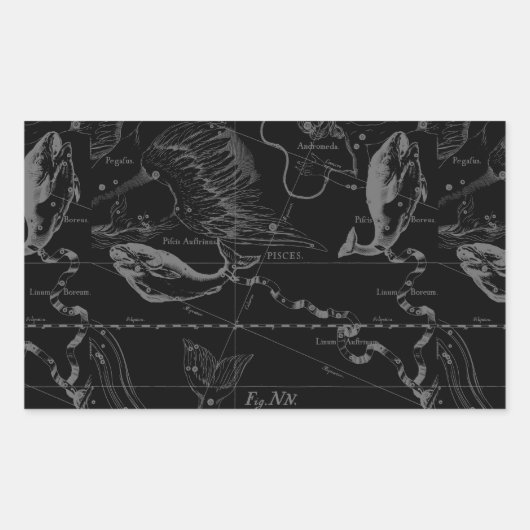 黒の魚類の星座Hevelius 1690年 長方形シール (正面)