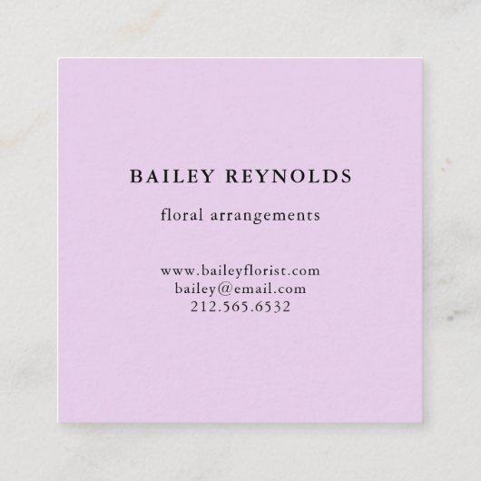 黒の鮮やかな紫色の水彩画の花 スクエア名刺 (裏面)
