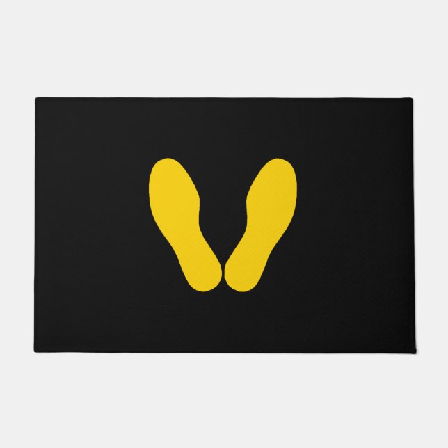 黒の黄色い足跡 ドアマット (正面)