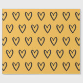 黒の黄色の手描きハート ラッピングペーパー (フラット)