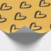 黒の黄色の手描きハート ラッピングペーパー (角)