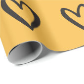 黒の黄色の手描きハート ラッピングペーパー (ロールコーナー)