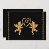 黒の15歳の誕生日用のキンチェアニェラのキューピッド 招待状 (正面/裏面)