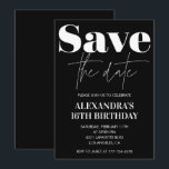 黒の16th誕生日の招待を保存する白 招待状<br><div class="desc">黒の16th誕生日の招待を保存する白モダン</div>