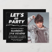 黒の17歳の誕生日招待状 メンズ フォト 招待状 (正面/裏面)