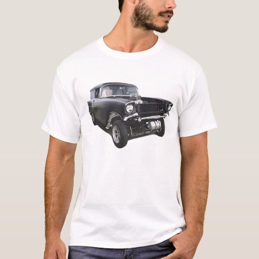 黒の1957年のChevyのセダン配達ワゴンgasserのドラッグ Tシャツ (正面)