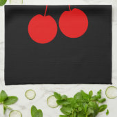 黒の2つの赤いさくらんぼ キッチンタオル (折り畳み)