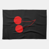 黒の2つの赤いさくらんぼ キッチンタオル (横)