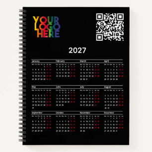 黒の2027年カレンダービジネスロゴQRコード ノートブック