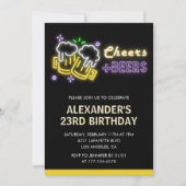 黒の23歳の誕生日招待状 チアーズ ビール 招待状 (正面)