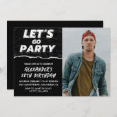 黒の28歳誕生日招待状 メンズ フォト 招待状 (正面/裏面)