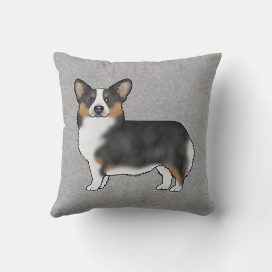 黒の3色ペンブロークウェルシュコーギー漫画の犬 クッション (裏面)