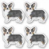 黒の3色ペンブロークウェルシュコーギー漫画の犬 シール (正面)