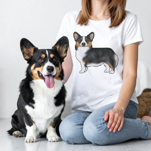 黒の3色ペンブロークウェルシュコーギー漫画の犬 Tシャツ