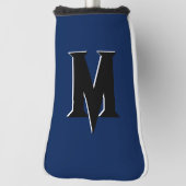 黒の3Dパーソナライズされたイニシャル |ネイビー・インディゴ ゴルフヘッドカバー (回転90)