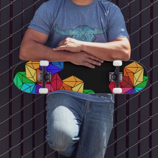 黒の3D Bright Rainbow Random Cube三角形 スケートボード (室外3)