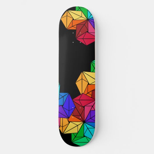 黒の3D Bright Rainbow Random Cube三角形 スケートボード (正面)