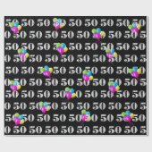 黒の50ハッピーバースデーバルーン ラッピングペーパー (フラット)