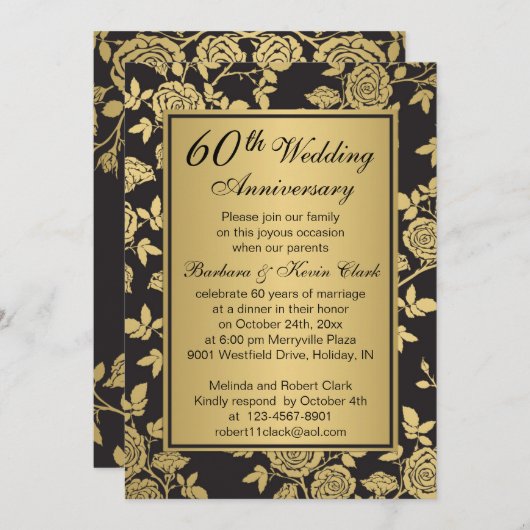 黒の60周年記念に金のバラ 招待状 (正面/裏面)
