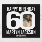 黒の60誕生日カスタムの写真名ラベル ビールラベル (シングルラベル)