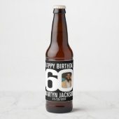 黒の60誕生日カスタムの写真名ラベル ビールラベル (正面)