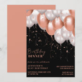 黒の61歳の誕生日招待状 ローズゴールド ピンク 招待状 (正面/裏面)