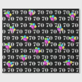 黒の70ハッピーバースデーバルーン ラッピングペーパー (フラット)