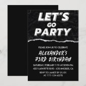 黒の73歳誕生日招待状 メンズ 白 招待状 (正面/裏面)