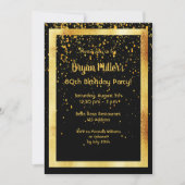 黒の80th誕生日パーティーとフェイク金ゴールド枠 招待状 (正面)