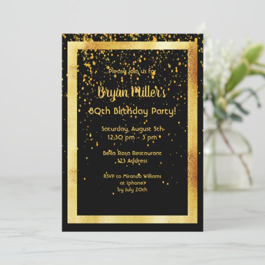 黒の80th誕生日パーティーとフェイク金ゴールド枠 招待状 (スタンド正面)