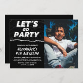 黒の9歳の誕生日招待状 男の子の写真 招待状 (正面/裏面)