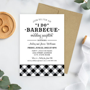 黒の「I Do BBQ」ギンガム結婚式の披露宴 招待状