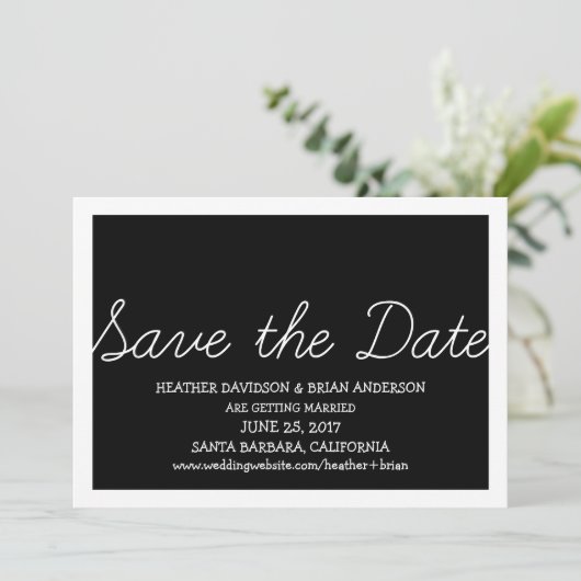 黒の whimsical な Save the Date 招待状 (スタンド正面)