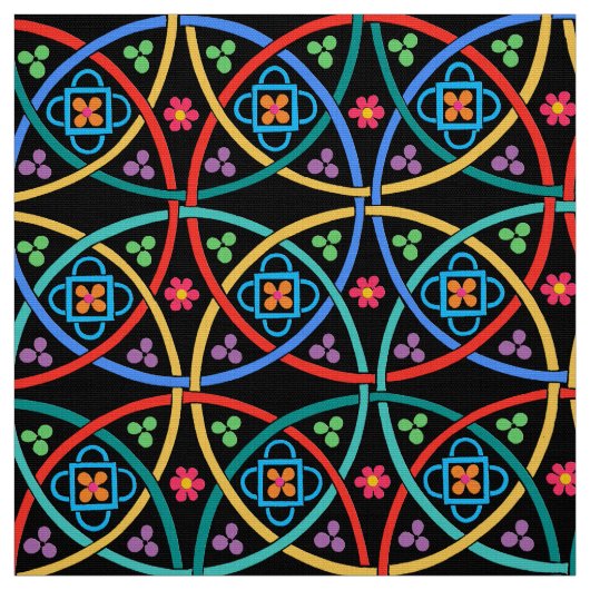 黒のBohoのフラワーパワー ファブリック (見本)