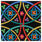 黒のBohoのフラワーパワー ファブリック (クローズアップ)