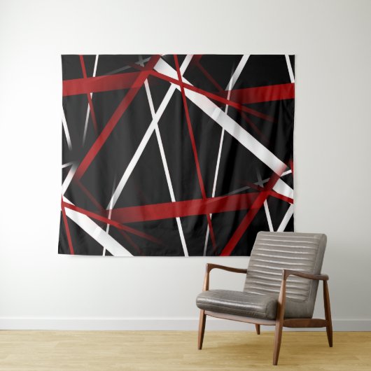 黒のCriss継ぎ目が無い十字の赤と白ライン タペストリー (インサイチュ(横))