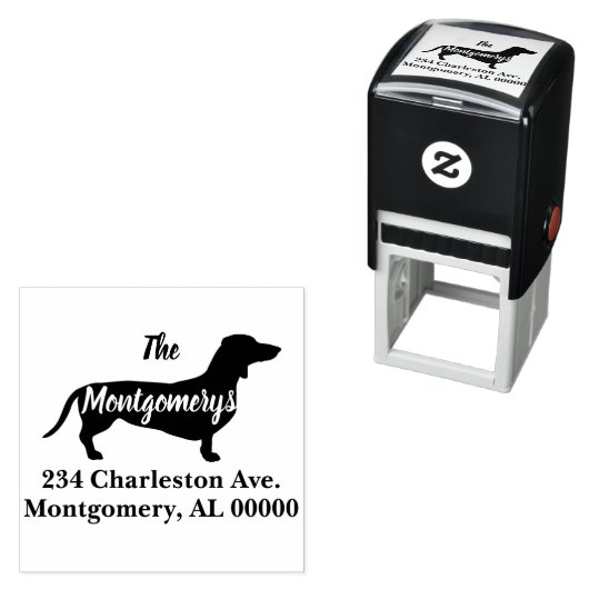 黒のDachshundファミリ名とアドレス セルフインキングスタンプ (インサイチュ)