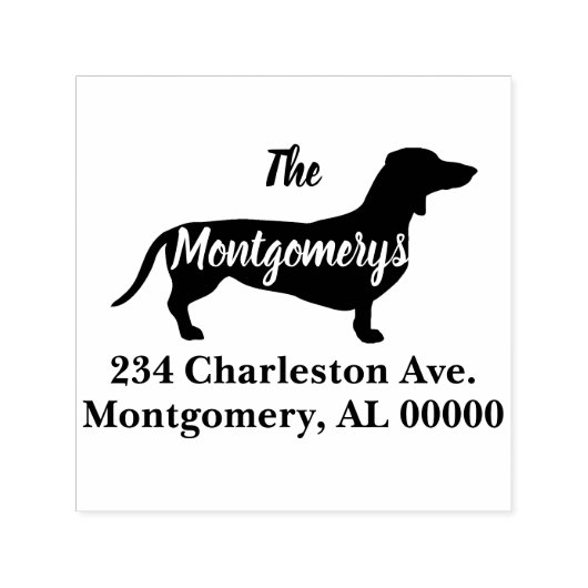 黒のDachshundファミリ名とアドレス セルフインキングスタンプ (デザイン)