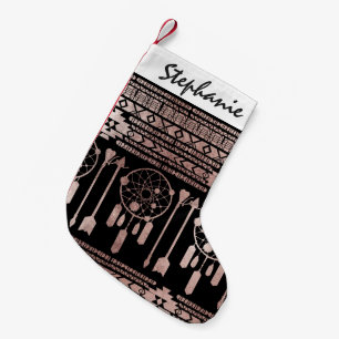 黒のDreamcatcherのばら色の金ゴールドの種族のアズテック人 スモールクリスマスストッキング