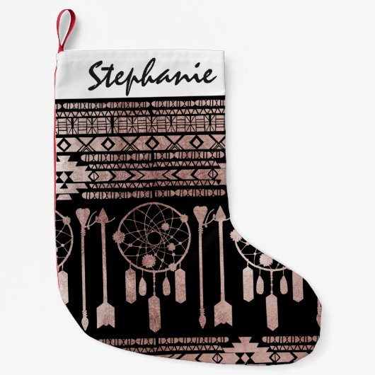 黒のDreamcatcherのばら色の金ゴールドの種族のアズテック人 スモールクリスマスストッキング (正面)