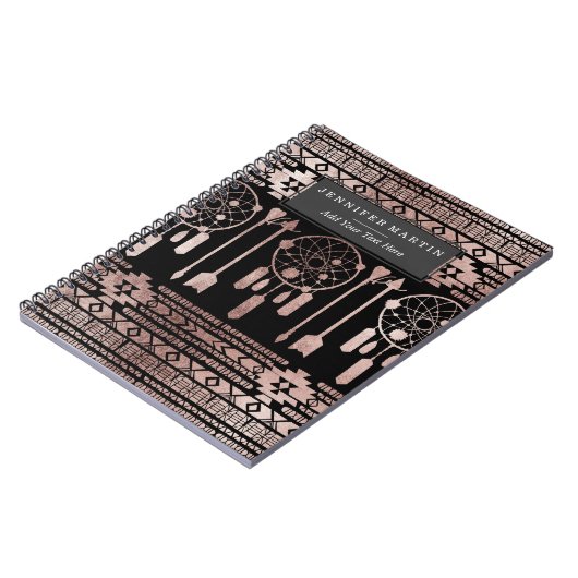 黒のDreamcatcherのばら色の金ゴールドの種族のアズテック人 ノートブック (左側)