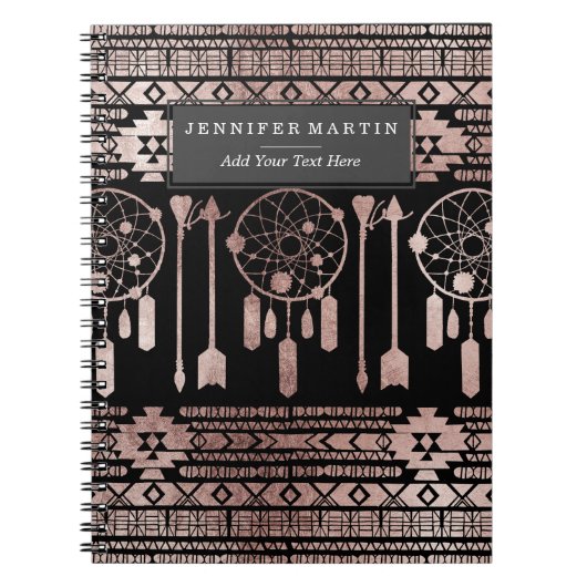 黒のDreamcatcherのばら色の金ゴールドの種族のアズテック人 ノートブック (正面)