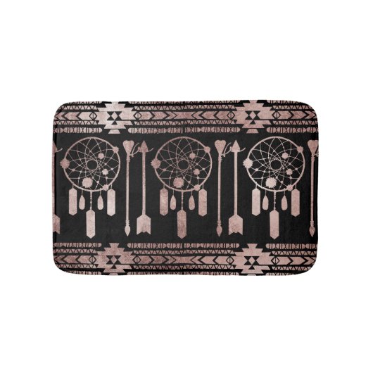 黒のDreamcatcherのばら色の金ゴールドの種族のアズテック人 バスマット (正面)