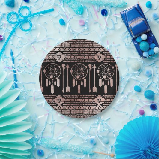 黒のDreamcatcherのばら色の金ゴールドの種族のアズテック人 ペーパープレート (パーティー)