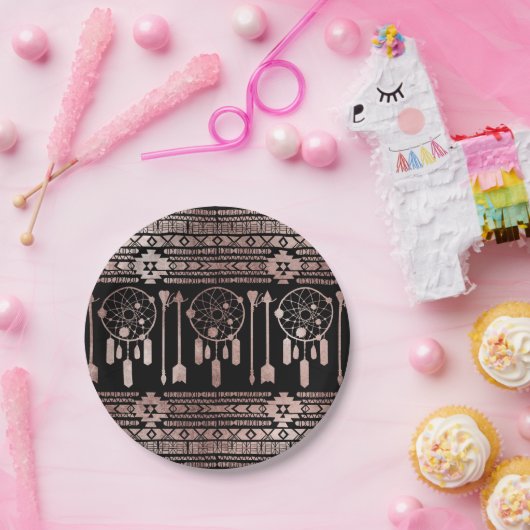 黒のDreamcatcherのばら色の金ゴールドの種族のアズテック人 ペーパープレート (パーティー)