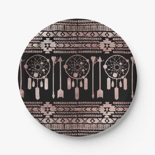 黒のDreamcatcherのばら色の金ゴールドの種族のアズテック人 ペーパープレート (正面)