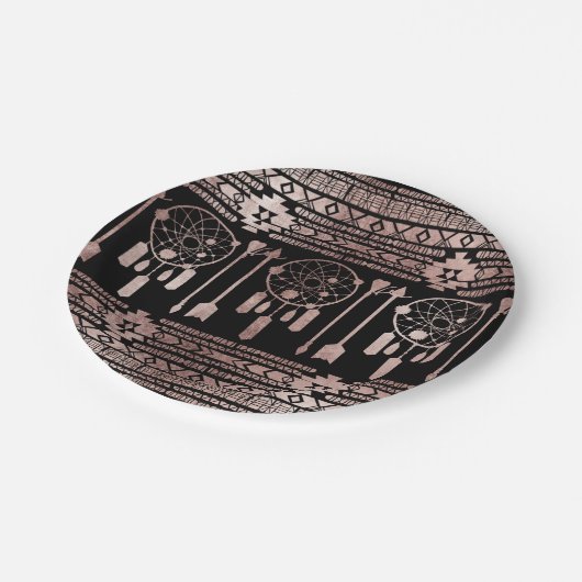 黒のDreamcatcherのばら色の金ゴールドの種族のアズテック人 ペーパープレート (アングル)