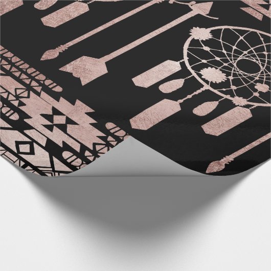 黒のDreamcatcherのばら色の金ゴールドの種族のアズテック人 ラッピングペーパー (角)
